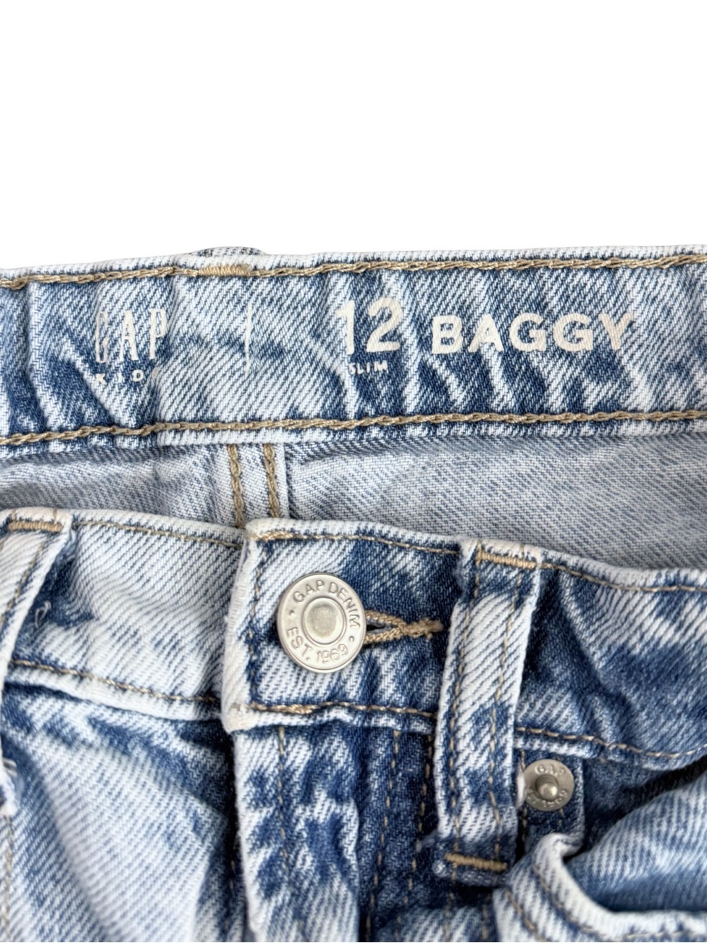Gap Kids Girls Baggy Cargo Jeans Size 12 Slim Light Wash Wide Leg Denim - Picture 5 of 6